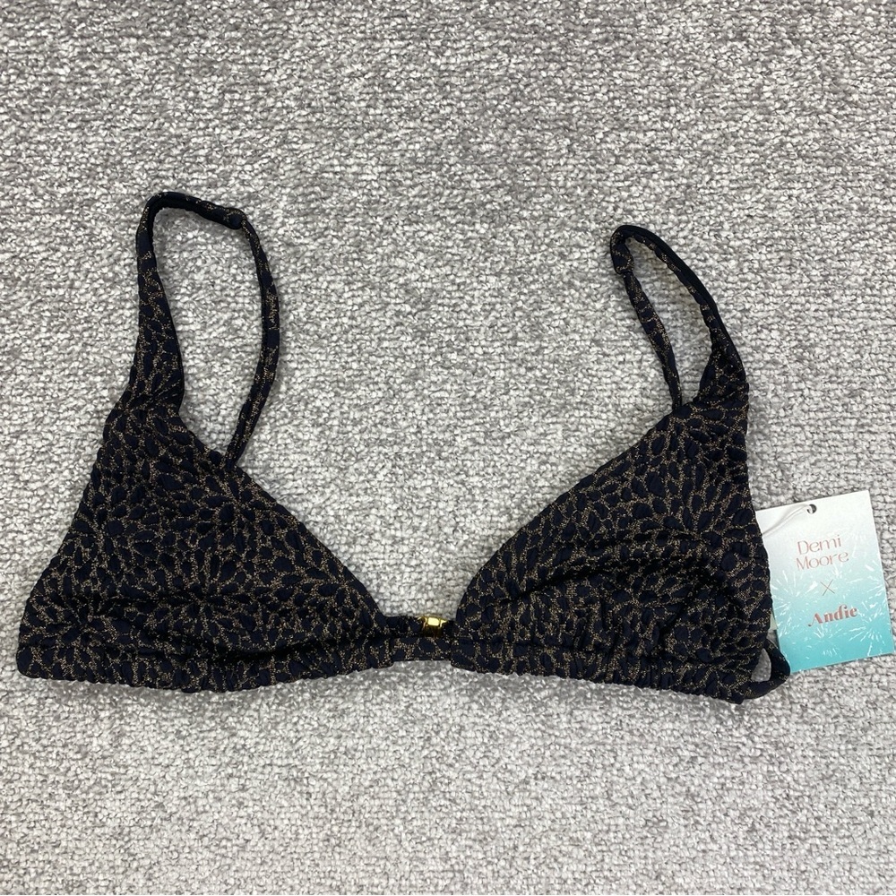 Demi Moore X Andie The Tropez Top Medium Black Triangle Bikini Swim AT255-BLK